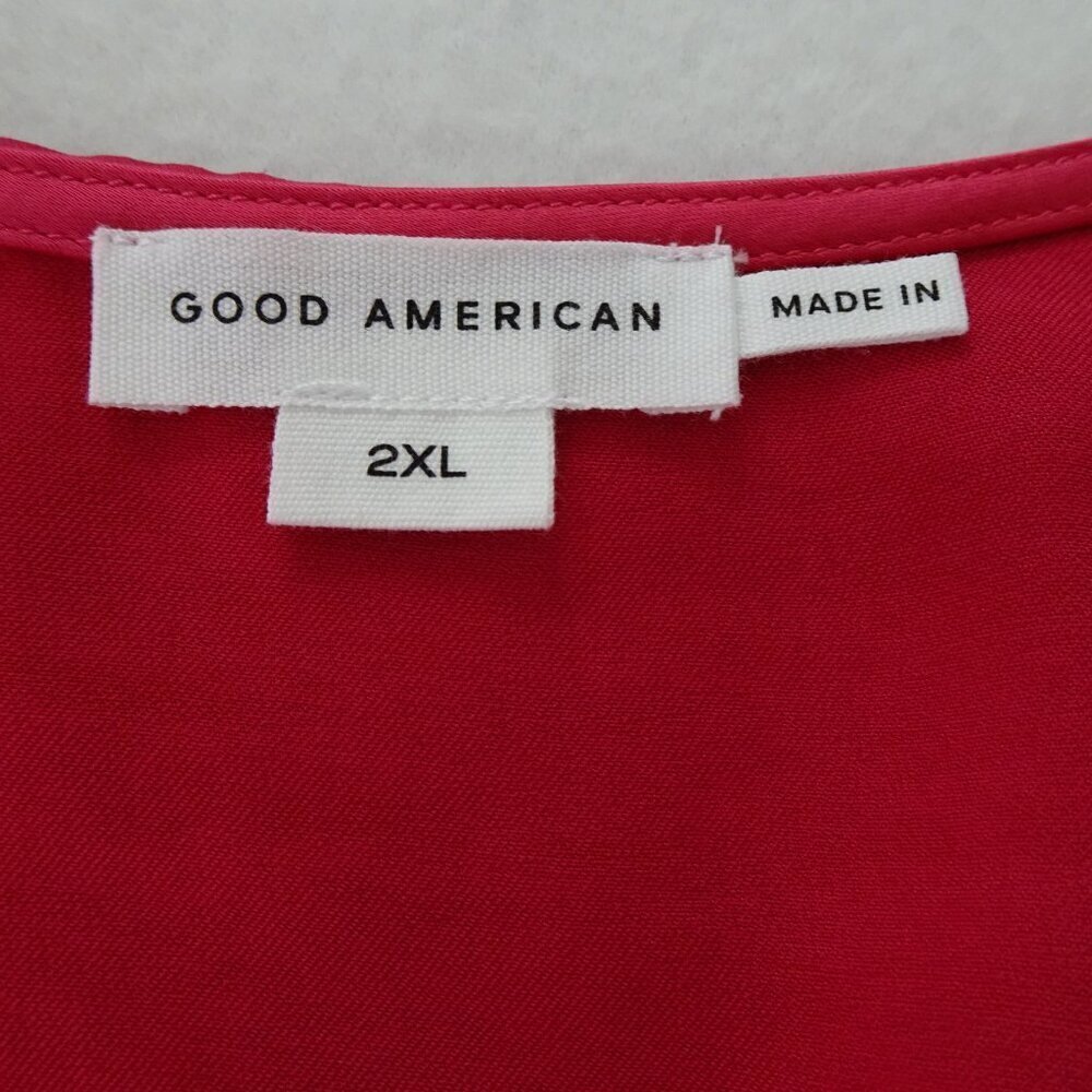 Good American V-Neck Top Women's Size 2XL Pink Satin Wrap Long Sleeve - Picture 8 of 11